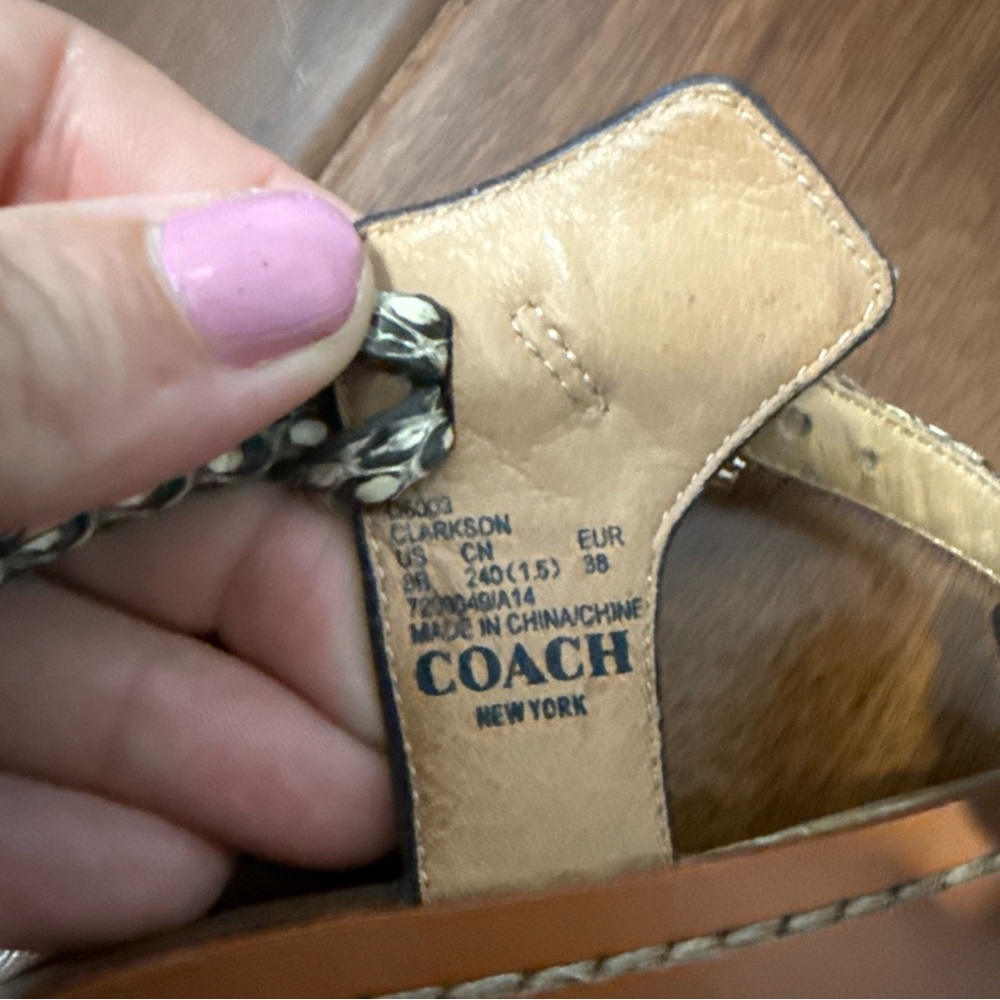 Coach Tan and black  Leather Sandals with Silver accents - Picture 12 of 12